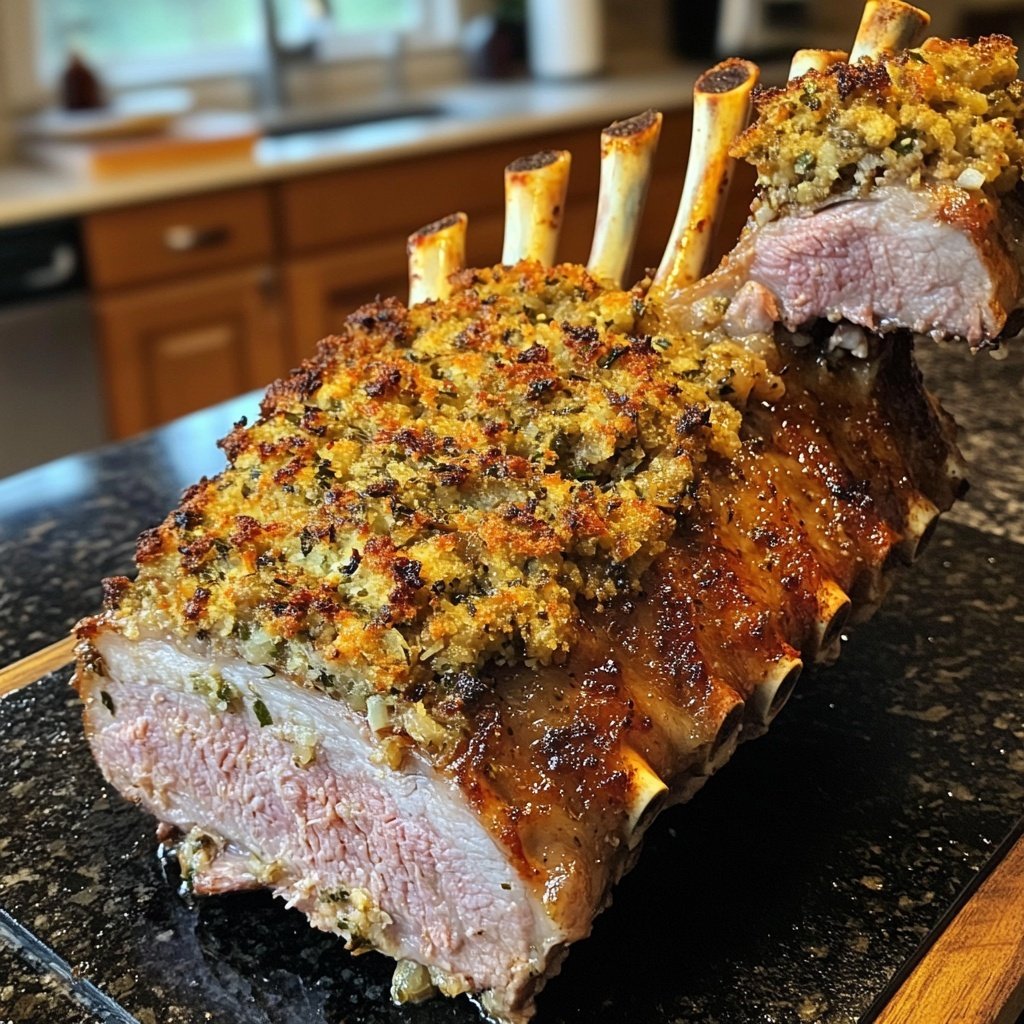 Stuffed Rack of Pork with Cider Gravy