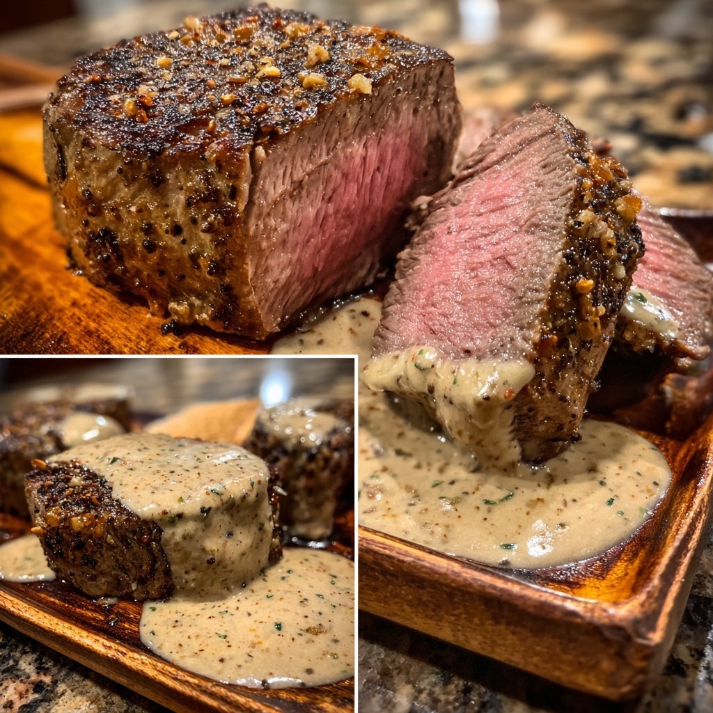 Steak with Bourbon Garlic Cream