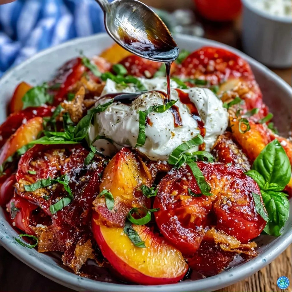 Tomato Peach Burrata Salad