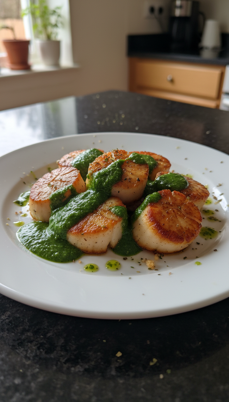 Seared Scallops with Basil Sauce