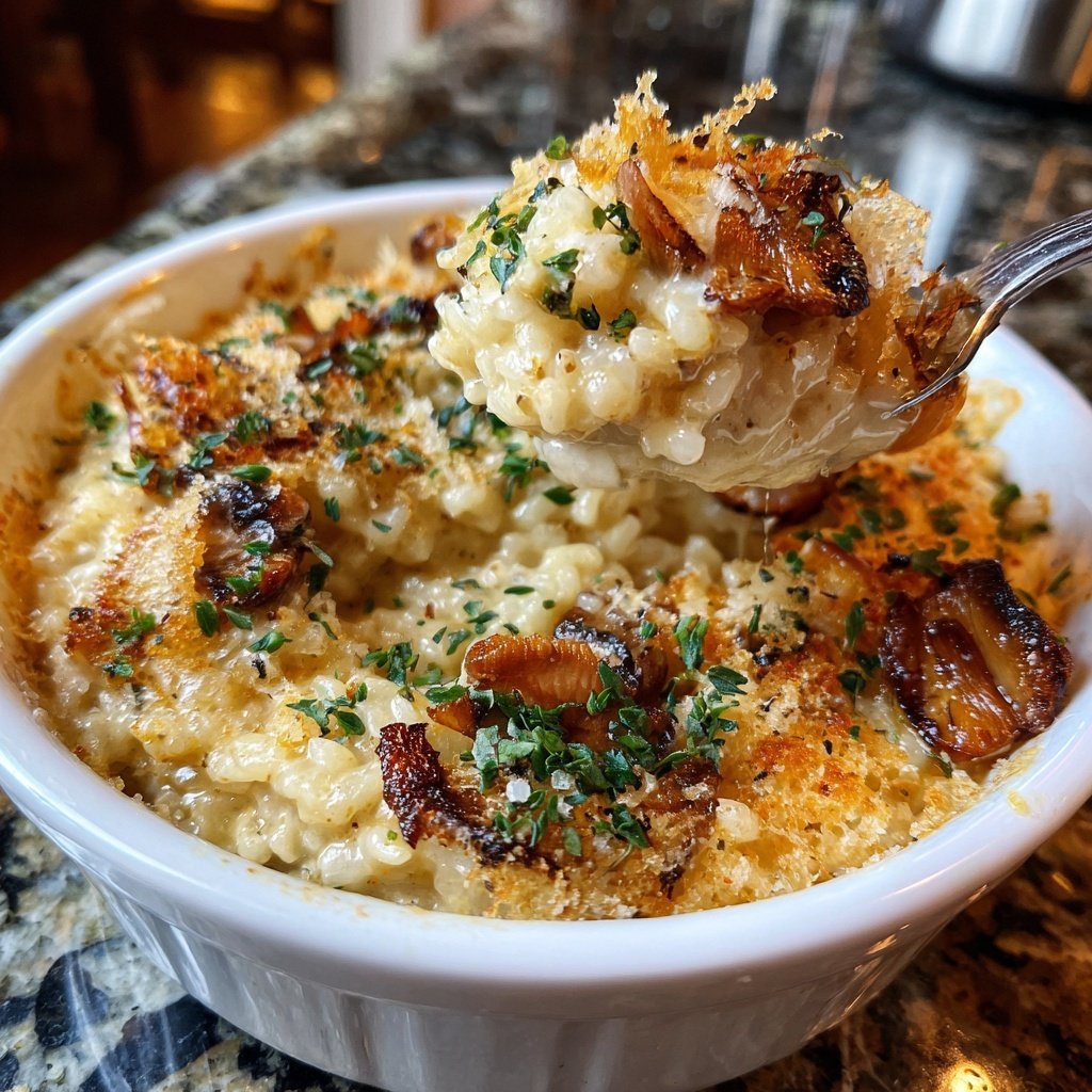 Oven Risotto with Crispy Mushrooms