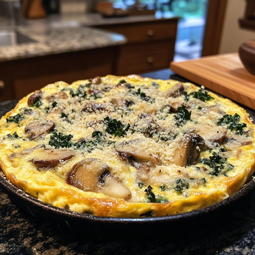 Mushroom Frittata with Asiago and Kale