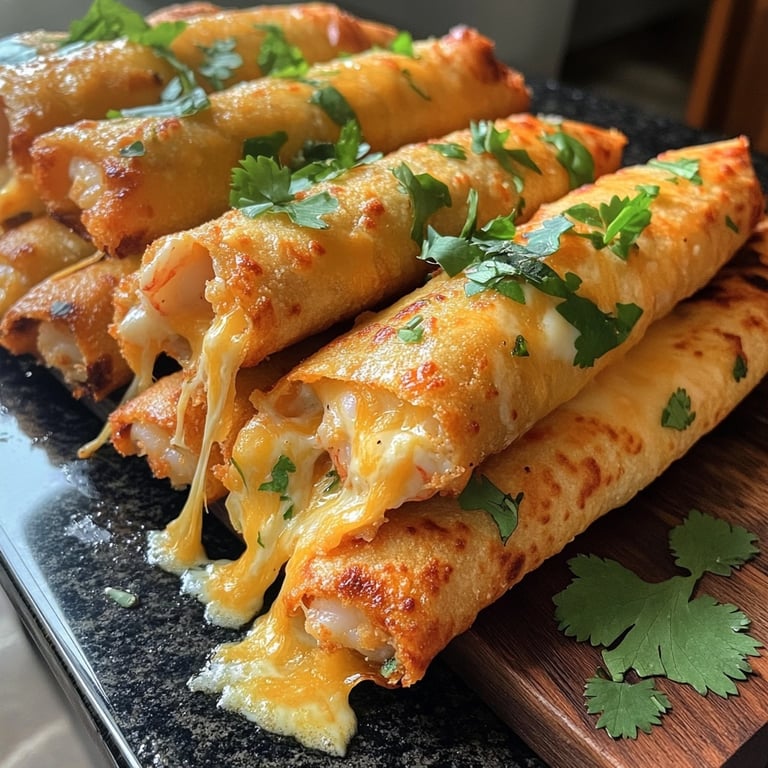 Crispy Crab And Shrimp Queso Taquitos