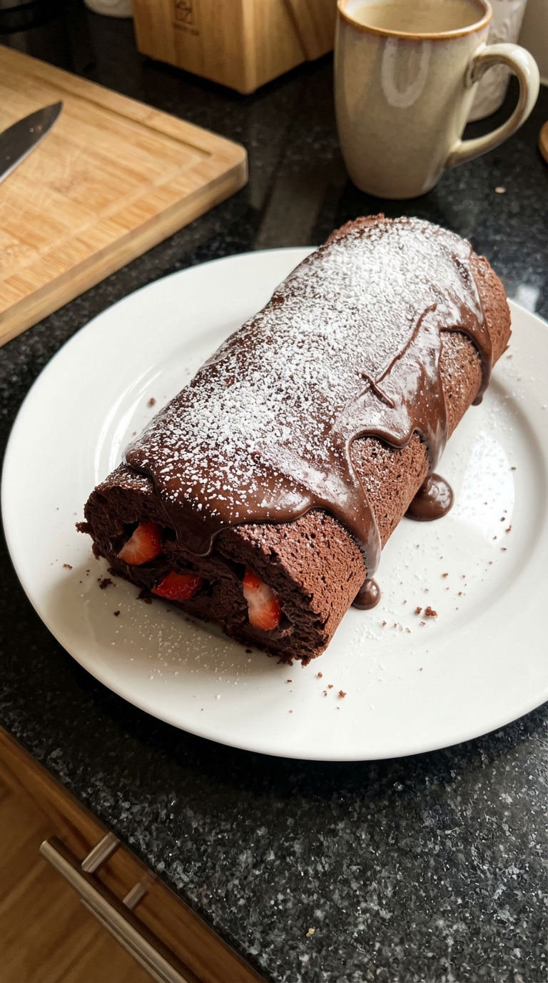 Dark Chocolate Strawberry Swiss Roll