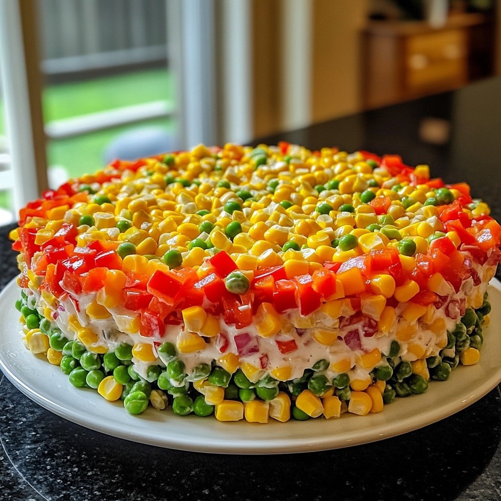 Festive Layered Salad with Corn and Peas